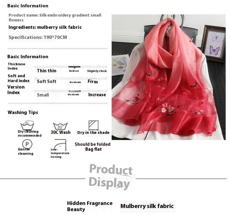 Women’s Wool Silk Embroidery Gradient Summer Scarf Sunscreen Shawl