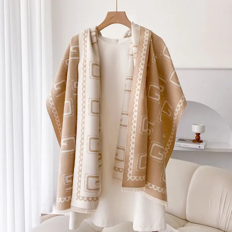 Cashmere-like Thick Shawl Long Wild Warm Scarf - Beige