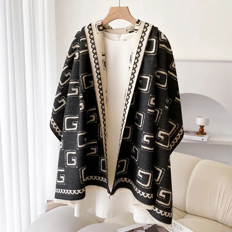 Cashmere-like Thick Shawl Long Wild Warm Scarf - Black
