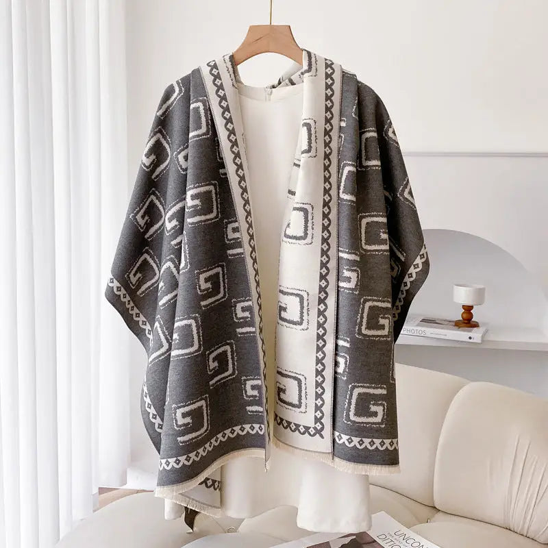 Cashmere-like Thick Shawl Long Wild Warm Scarf - Gray