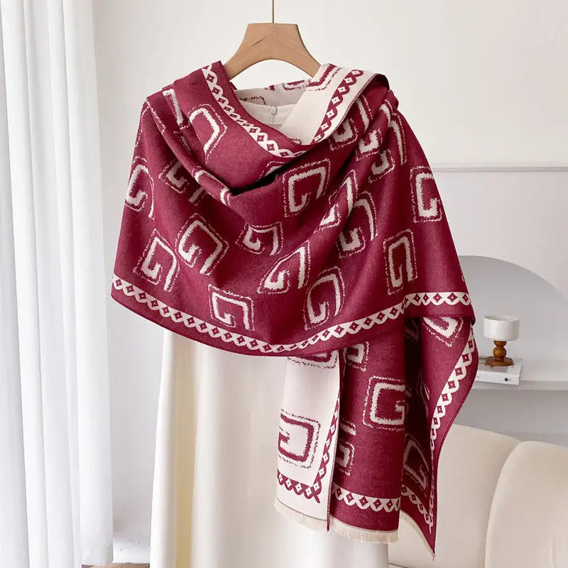 Cashmere-like Thick Shawl Long Wild Warm Scarf - Wine Red