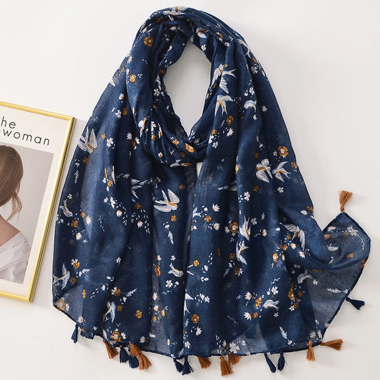 Tassel Decorative Shawl, Cotton And Linen Feel Scarf