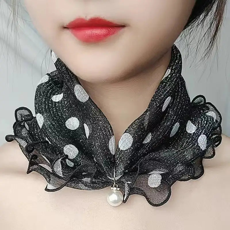 Cute Decorative Scarf Lace Pendant Small Silk Scarf - Black Dots - Decorative Scarf