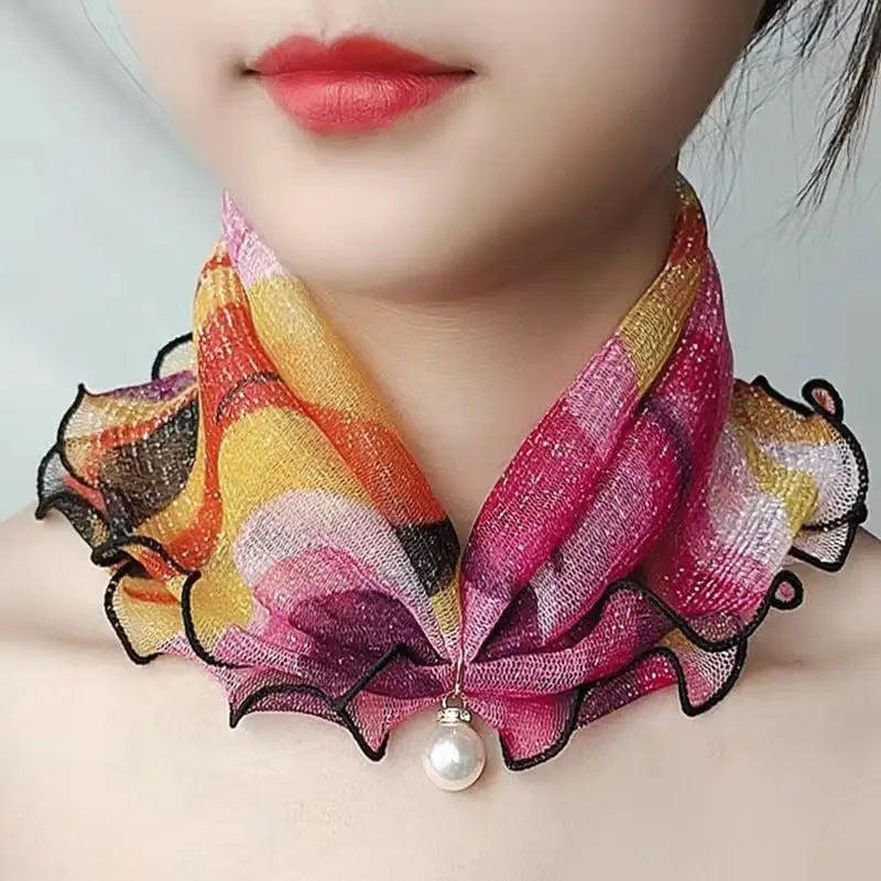 Cute Decorative Scarf Lace Pendant Small Silk Scarf - Gradient Color - Decorative Scarf