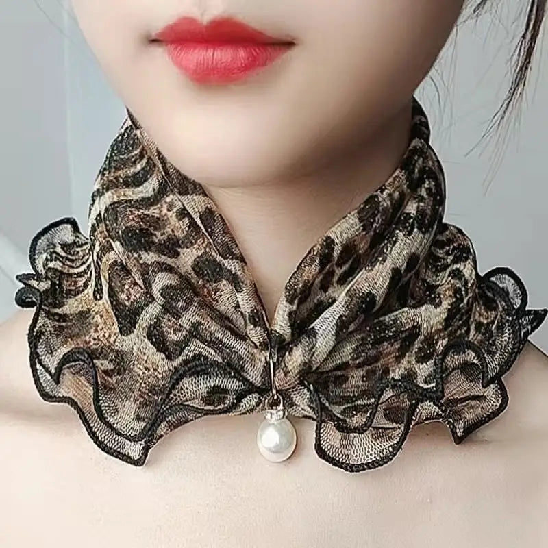 Cute Decorative Scarf Lace Pendant Small Silk Scarf - Leopard Print Style - Decorative Scarf