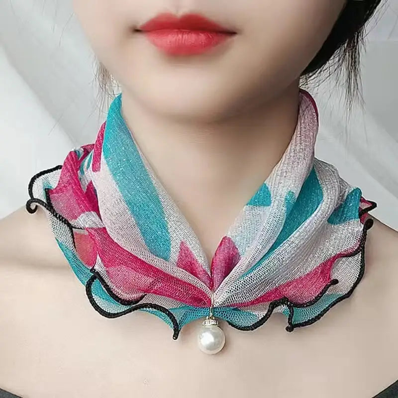 Cute Decorative Scarf Lace Pendant Small Silk Scarf - Red And Blue - Decorative Scarf