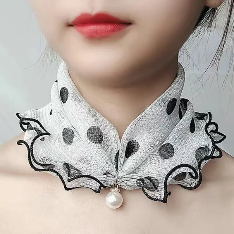 Cute Decorative Scarf Lace Pendant Small Silk Scarf - White Dots - Decorative Scarf