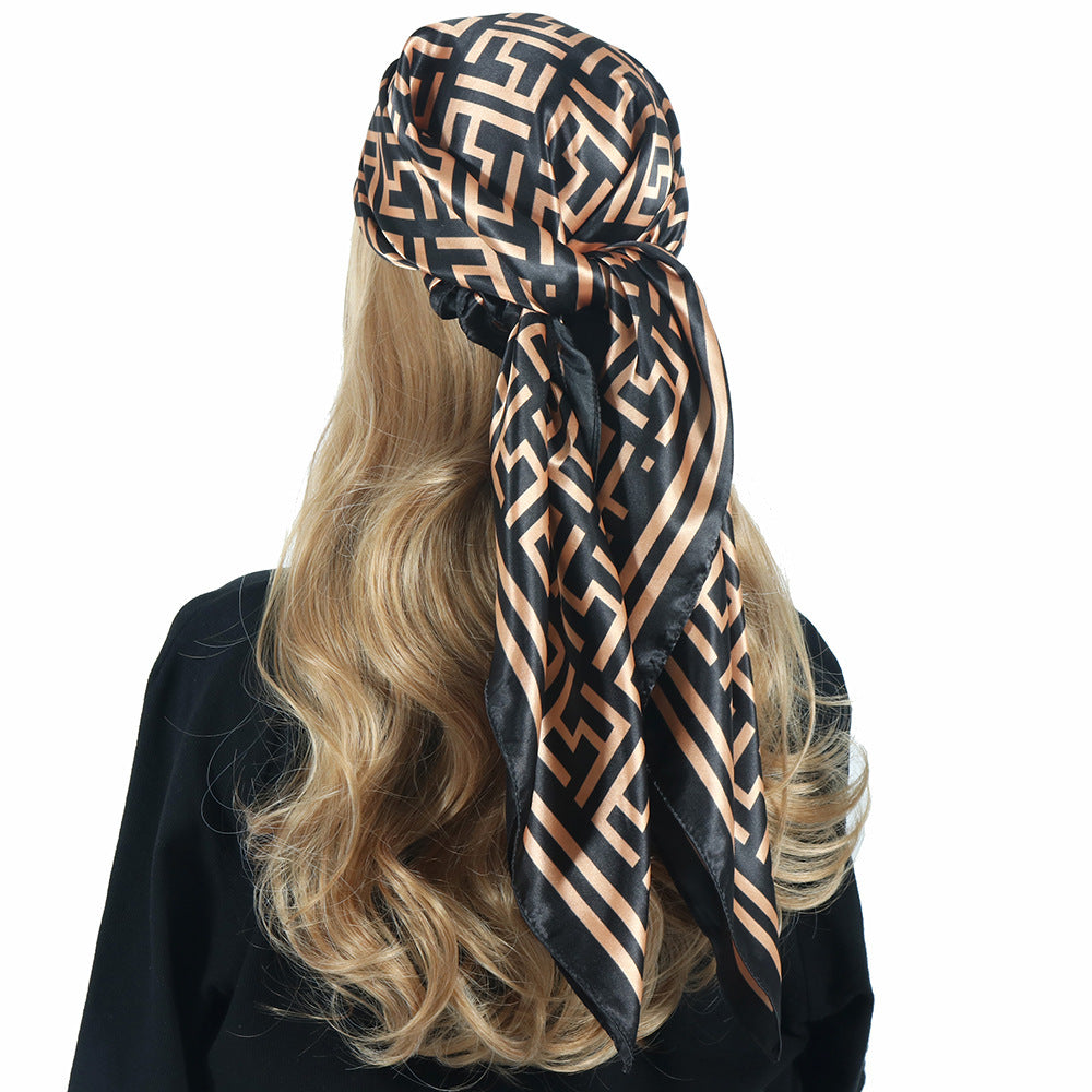 Multipurpose Chain Printed Scarf, Women's Casual Scarf, Satin Large Square Scarf