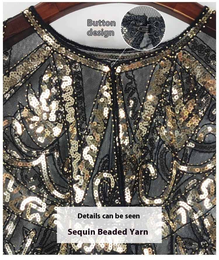 Mesh Beads Sequined Shawl Cape Coat For Women