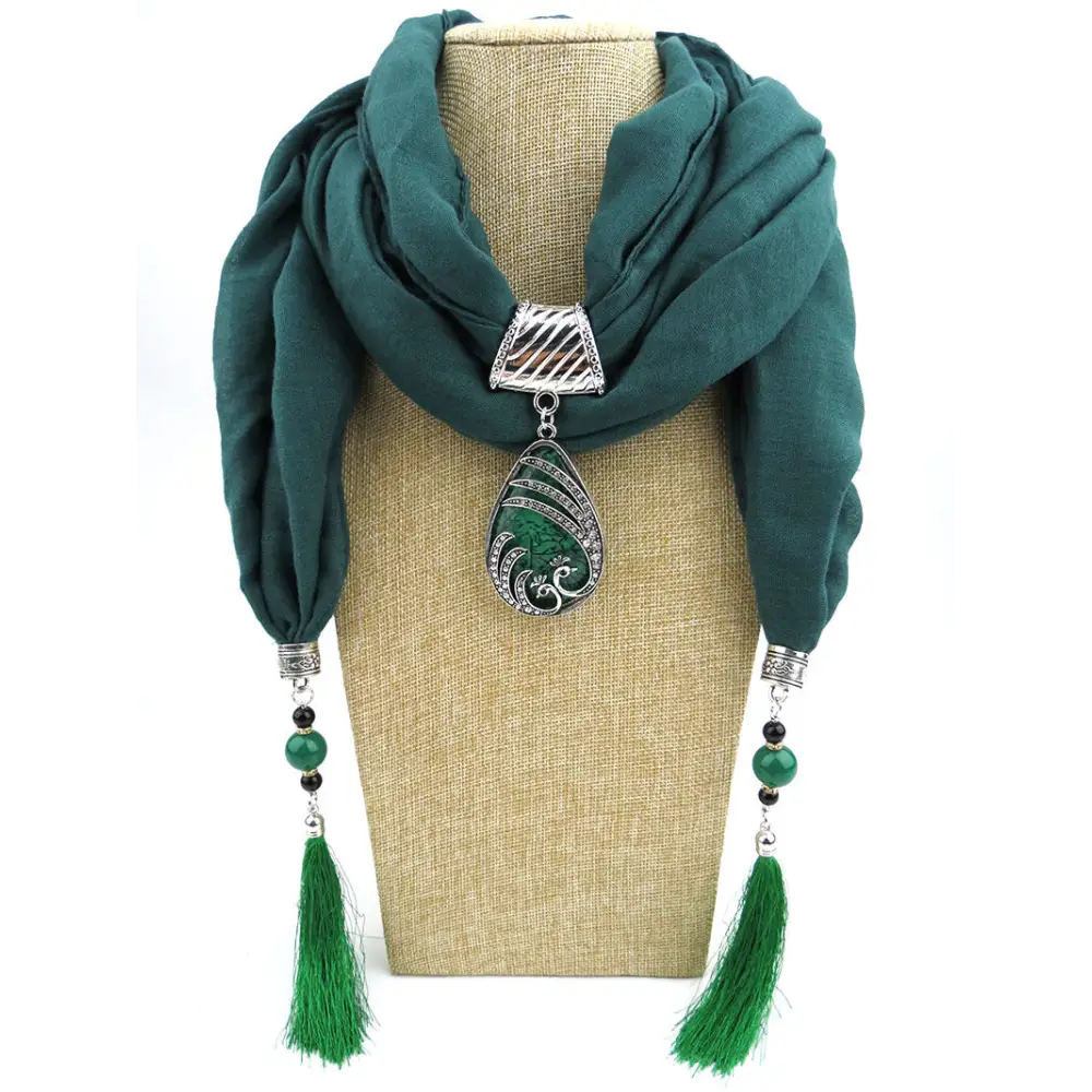 Ethnic Style Peacock Pendant Gem Tassel Scarf Women’s Scarf - Spearmint - Tassel Scarf