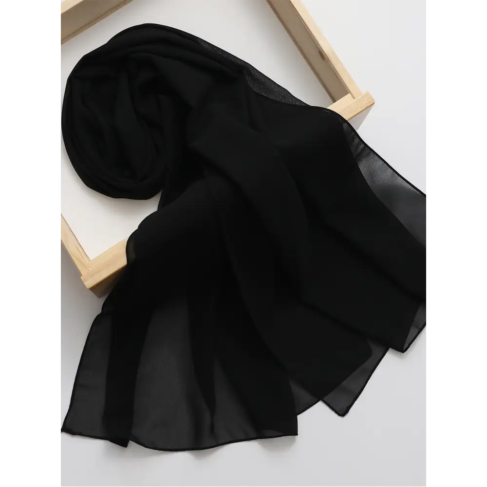Ethnic Style Premium Solid Colour Chiffon Headscarf - Black / Free Size