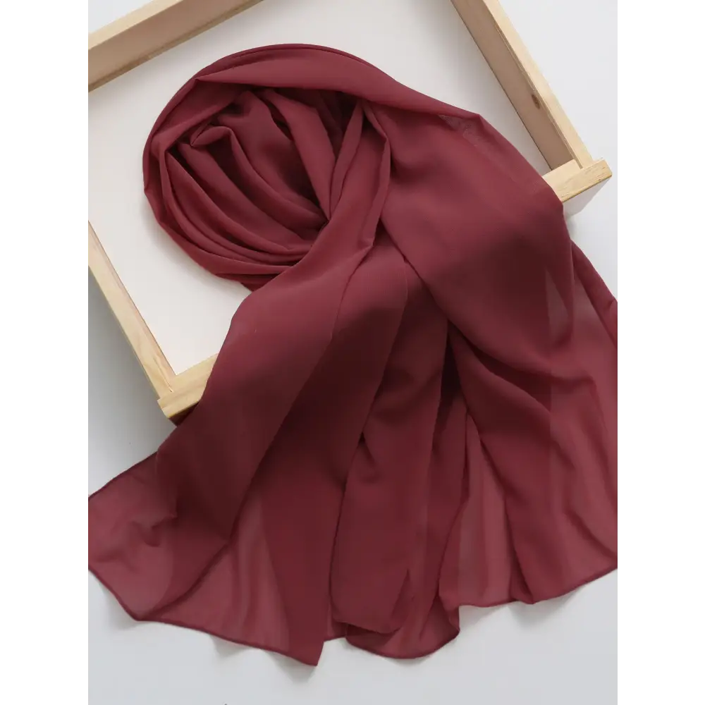 Ethnic Style Premium Solid Colour Chiffon Headscarf - Wine Red / Free Size