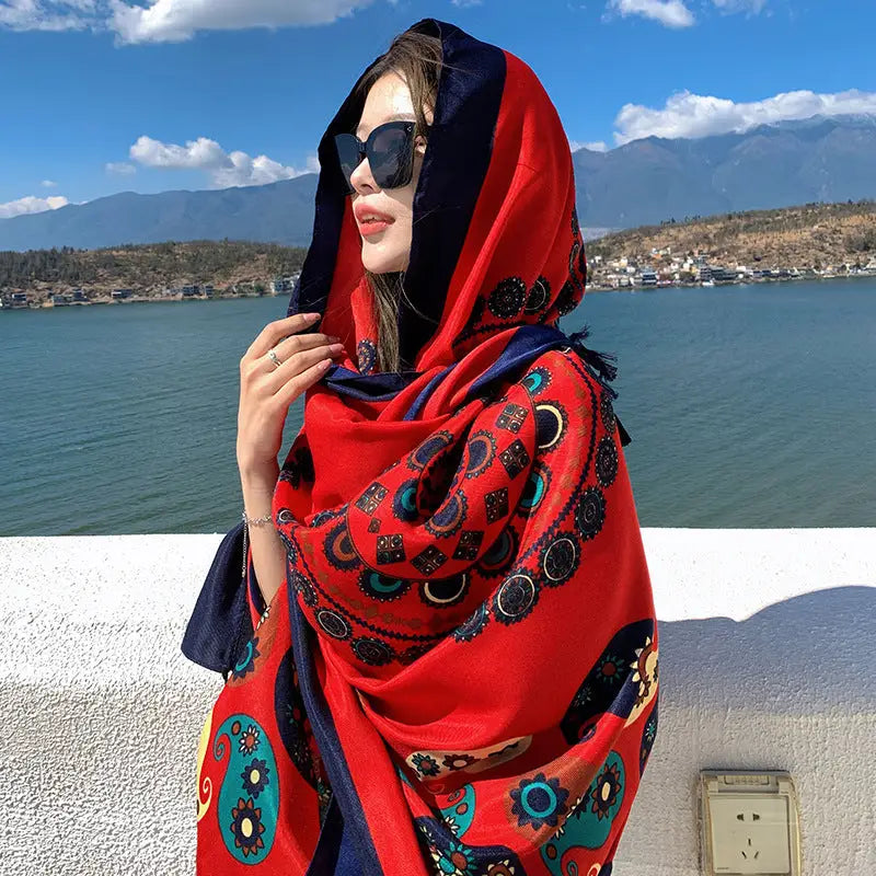 Ethnic Style Sun Protection Silk Scarf - 2color / 180X90cm - Sun Scarf