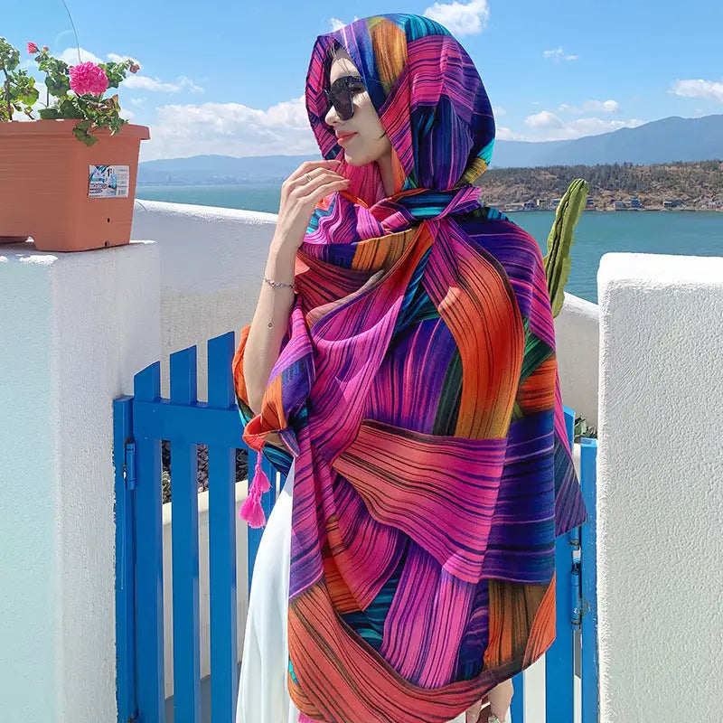 Ethnic Style Sun Protection Silk Scarf - 332color / 180X90cm - Sun Scarf