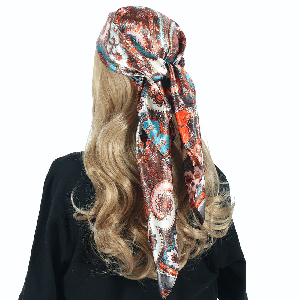 Multipurpose Chain Printed Scarf, Women's Casual Scarf, Satin Large Square Scarf