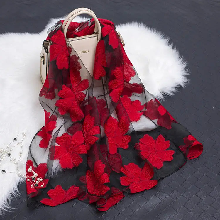 Floral Patterned Silk Scarf - Silk Scarf