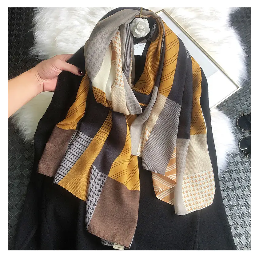 Geometric Cotton And Linen Scarf For Women Warm Shawl - Houndstooth Color Matching / 180x90cm