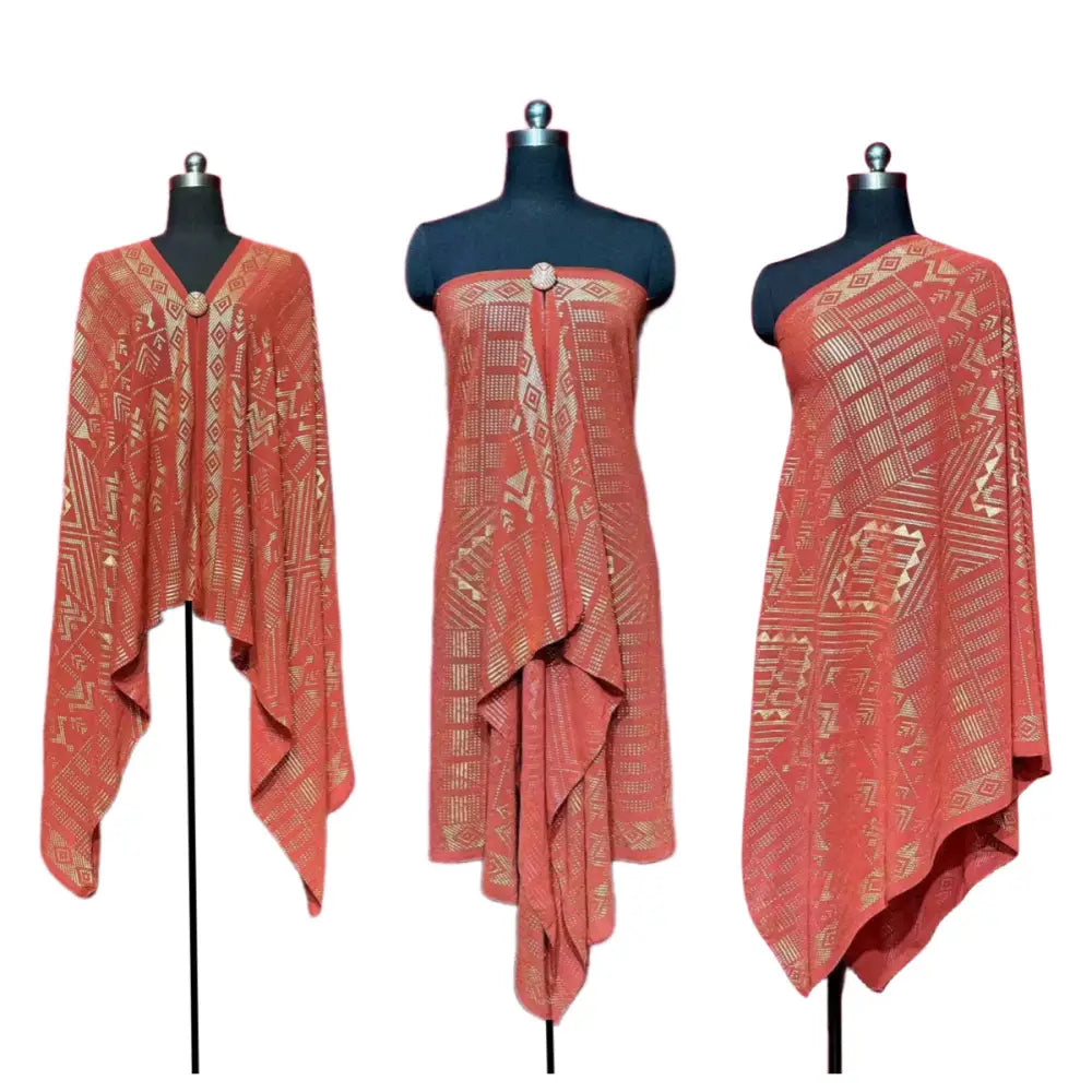 Gorgeous Tinfoil Gold Multifunctional Scarf Summer Shawl - Rust Red / 180CM - long shawl