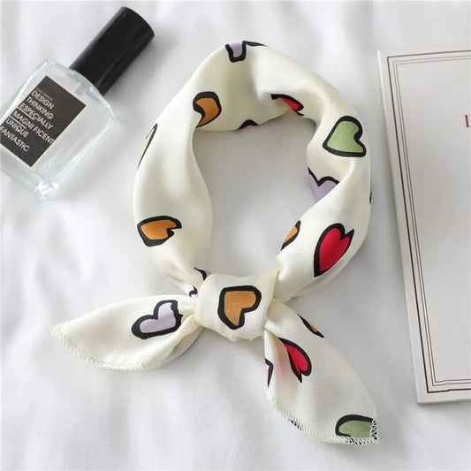 Heart Print Small Silk Scarf Neck Scarf Neckerchief Bandana
