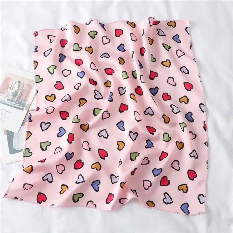 Heart Print Small Silk Scarf Neck Scarf Neckerchief Bandana