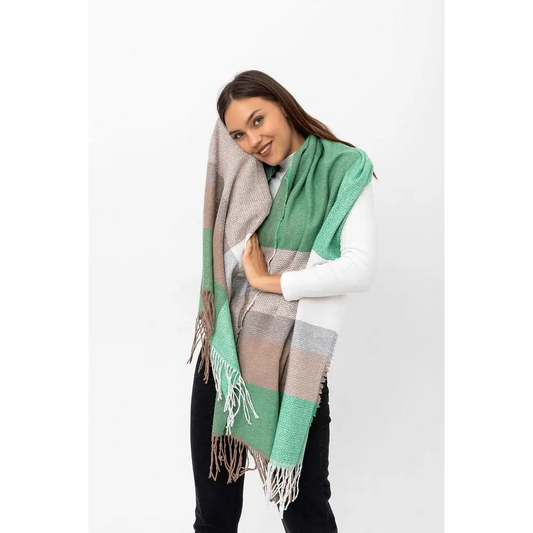 Herringbone Patterned Thick Shawl-Green