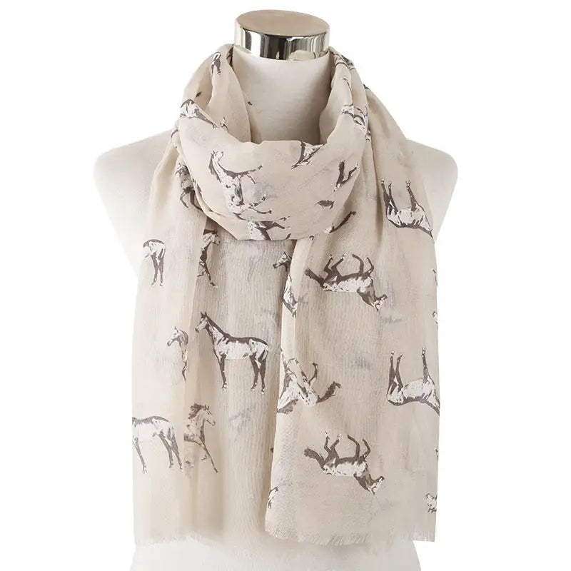 Horse Print Scarf Animal Print Shawl - Beige