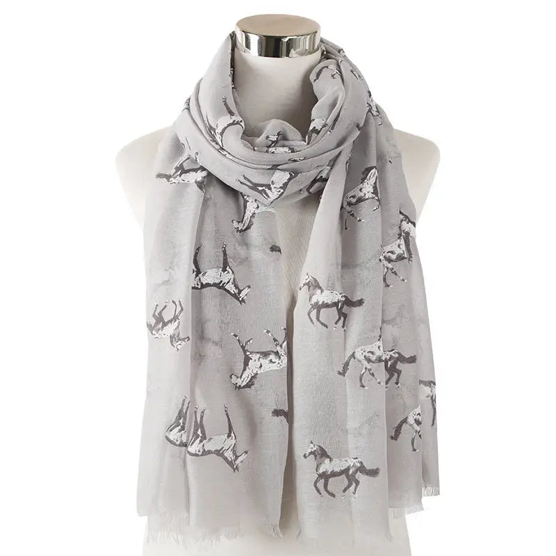 Horse Print Scarf Animal Print Shawl - Gray