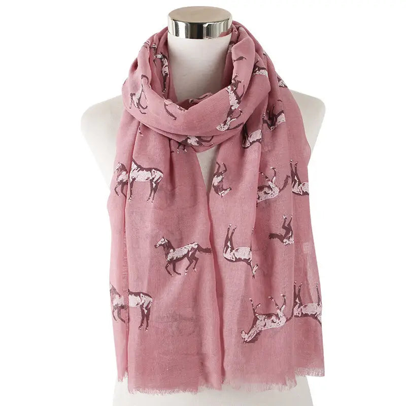 Horse Print Scarf Animal Print Shawl - Pink