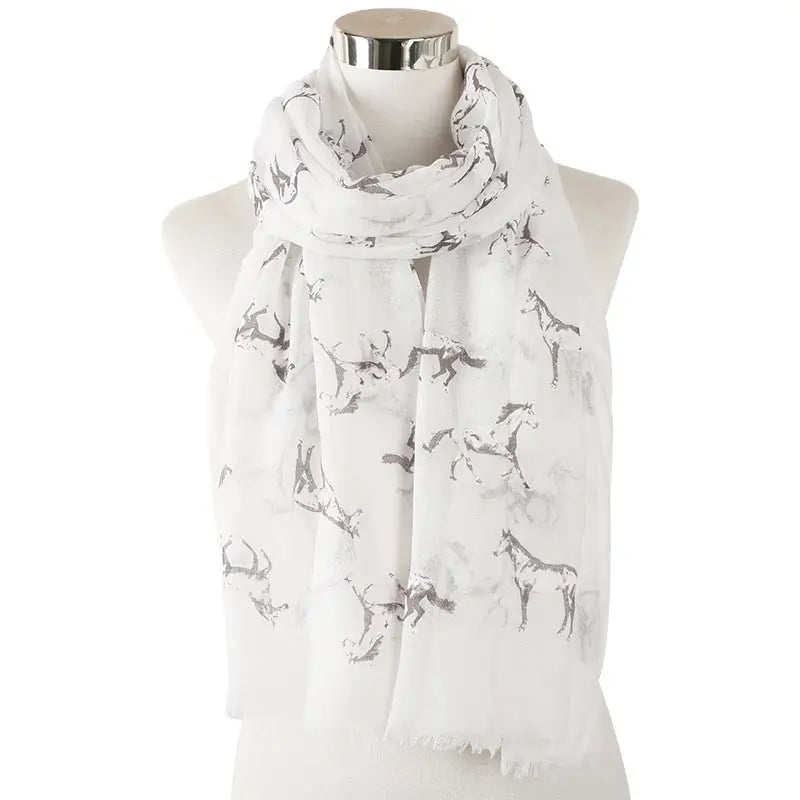 Horse Print Scarf Animal Print Shawl - White