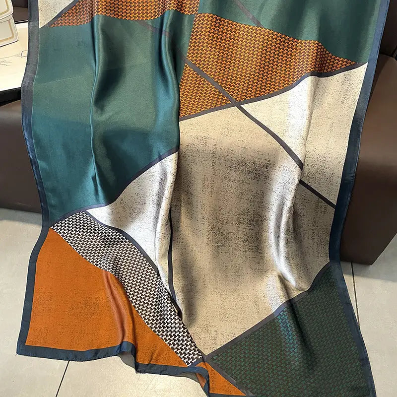 Houndstooth Color Matching New Silk Satin Scarf - Green / 180x90cm