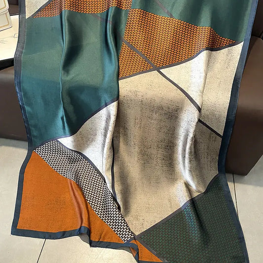 Houndstooth Color Matching New Silk Satin Scarf - Green / 180x90cm