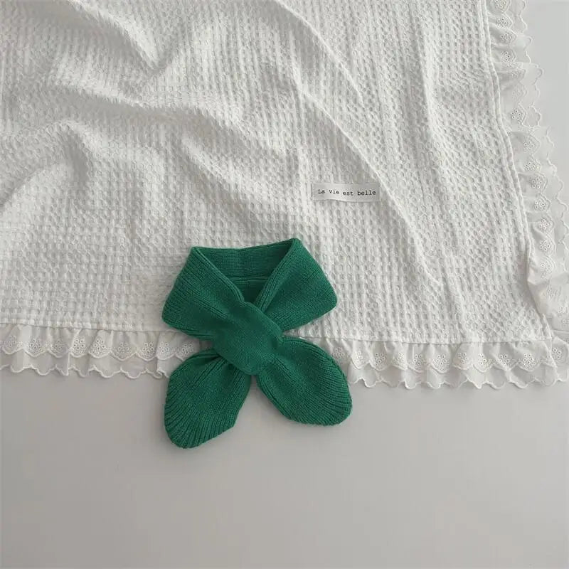 Korean Style Solid Colour Knitted Cross Scarf - Green / Children - Korean Style Solid Colour Knitted Cross
