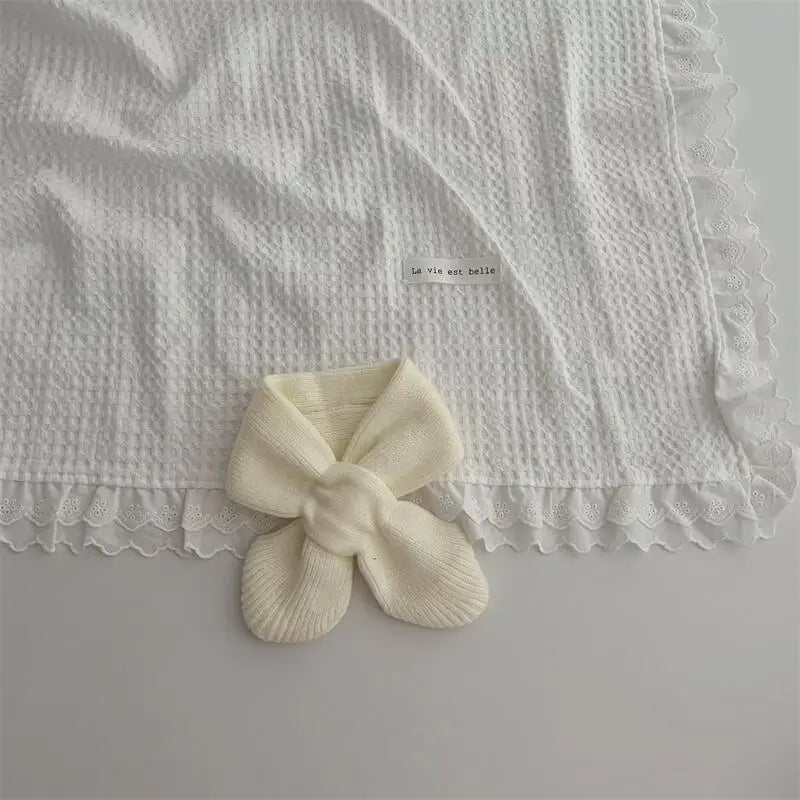 Korean Style Solid Colour Knitted Cross Scarf - White / Children - Korean Style Solid Colour Knitted Cross