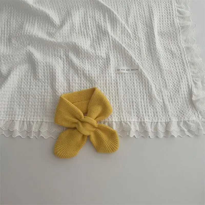 Korean Style Solid Colour Knitted Cross Scarf - Yellow / Children - Korean Style Solid Colour Knitted Cross