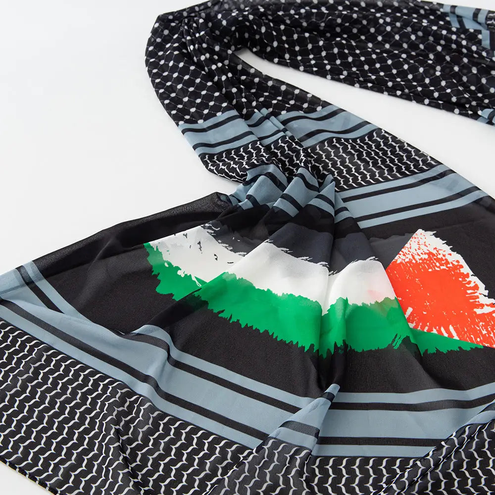 Kufiyyeh Style Chiffon Scarf, Arab Fashion Scarf, Middle Eastern Shawl