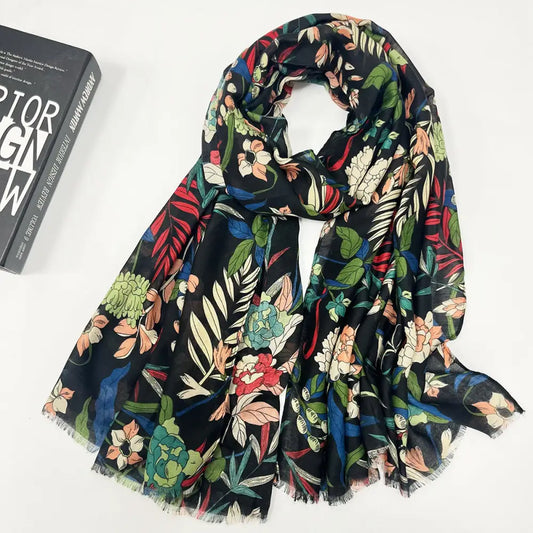 Ladies’ Premium Tassel Printed Shawl Long Summer Scarf - Tassel Scarf