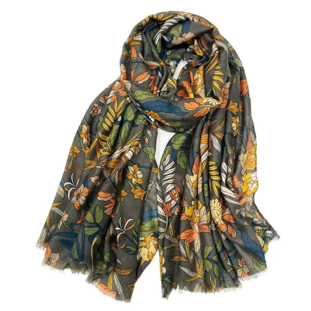 Ladies’ Premium Tassel Printed Shawl Long Summer Scarf - Gray - Tassel Scarf