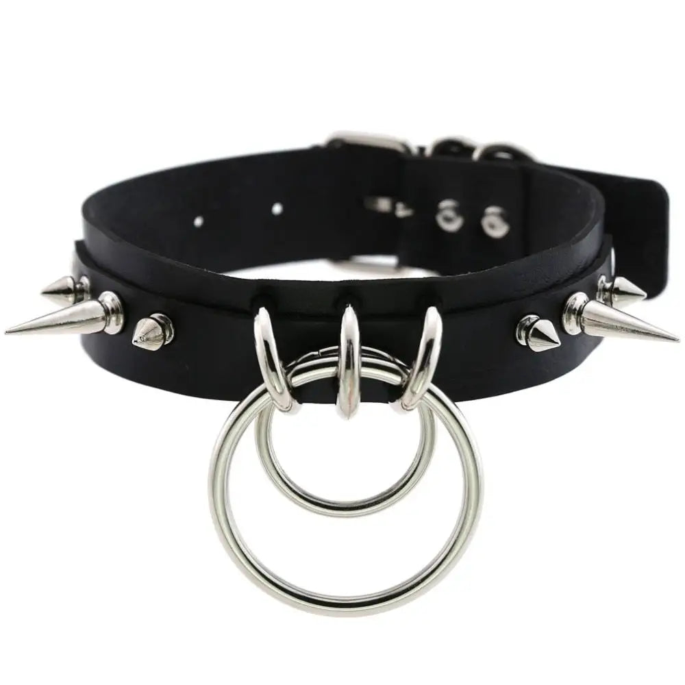 Leather Spiked Rivet Collar Women’s Necktie - Leather Spiked Rivet Collar