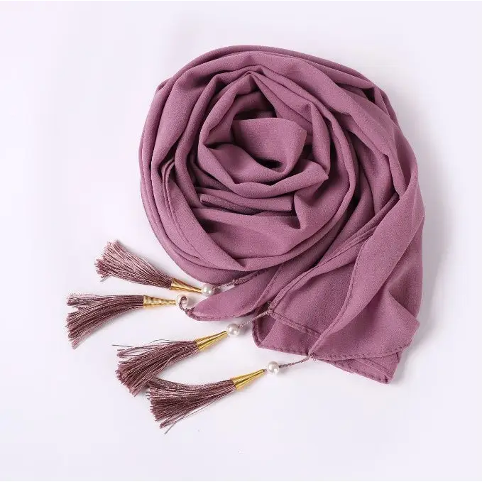 Long Tassel Chiffon Hijab - Ancient purple / 70x175cm
