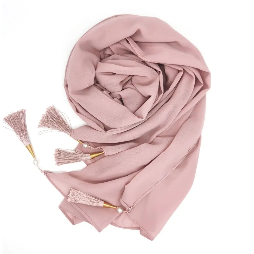 Long Tassel Chiffon Hijab - Clove powder / 70x175cm