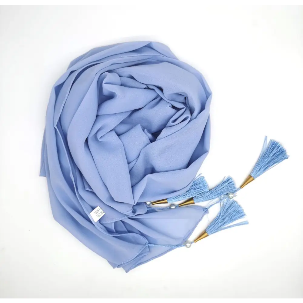 Long Tassel Chiffon Hijab - Forgetmenot / 70x175cm