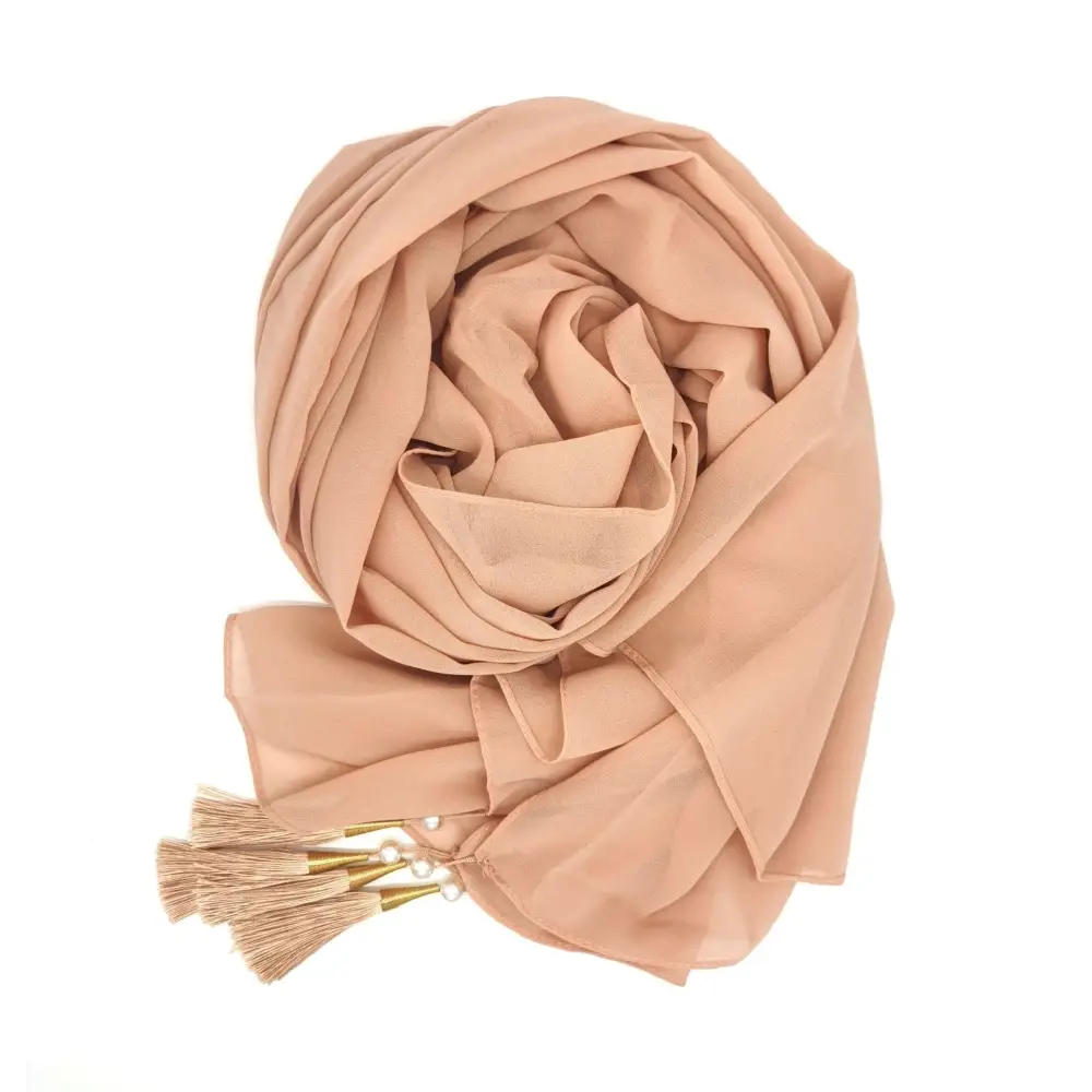Long Tassel Chiffon Hijab - Hollandaise / 70x175cm