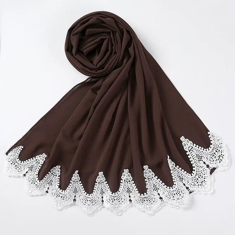 Malaysian Pearl Chiffon Scarf Stitching Lace Scarf - 1 Style - Chiffon scarf