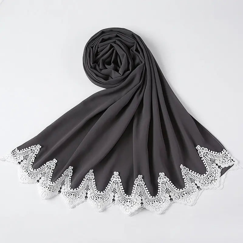 Malaysian Pearl Chiffon Scarf Stitching Lace Scarf - 10 Style - Chiffon scarf