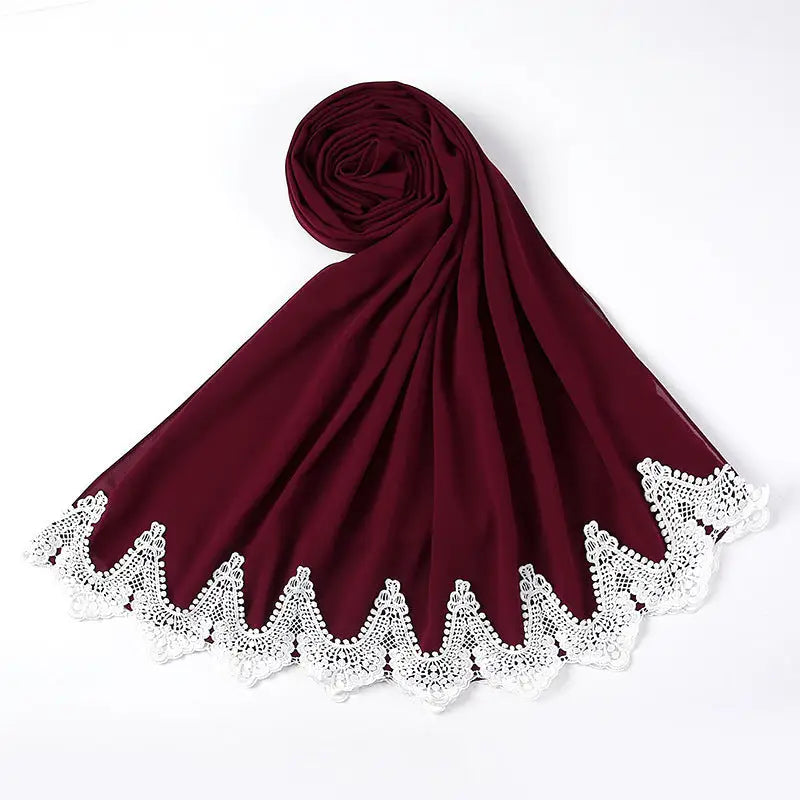 Malaysian Pearl Chiffon Scarf Stitching Lace Scarf - 17 Style - Chiffon scarf