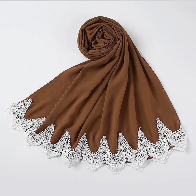 Malaysian Pearl Chiffon Scarf Stitching Lace Scarf - 2 Style - Chiffon scarf