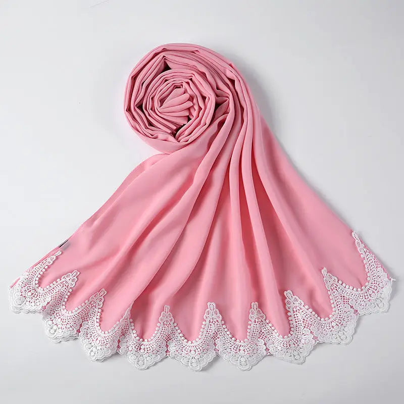 Malaysian Pearl Chiffon Scarf Stitching Lace Scarf - 20Style - Chiffon scarf