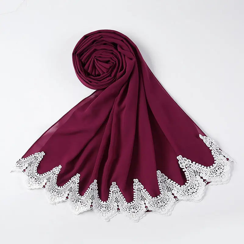 Malaysian Pearl Chiffon Scarf Stitching Lace Scarf - 21Style - Chiffon scarf