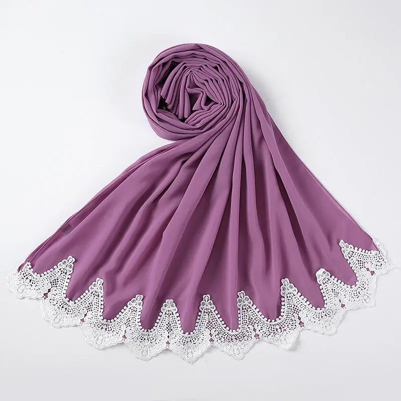 Malaysian Pearl Chiffon Scarf Stitching Lace Scarf - 22Style - Chiffon scarf