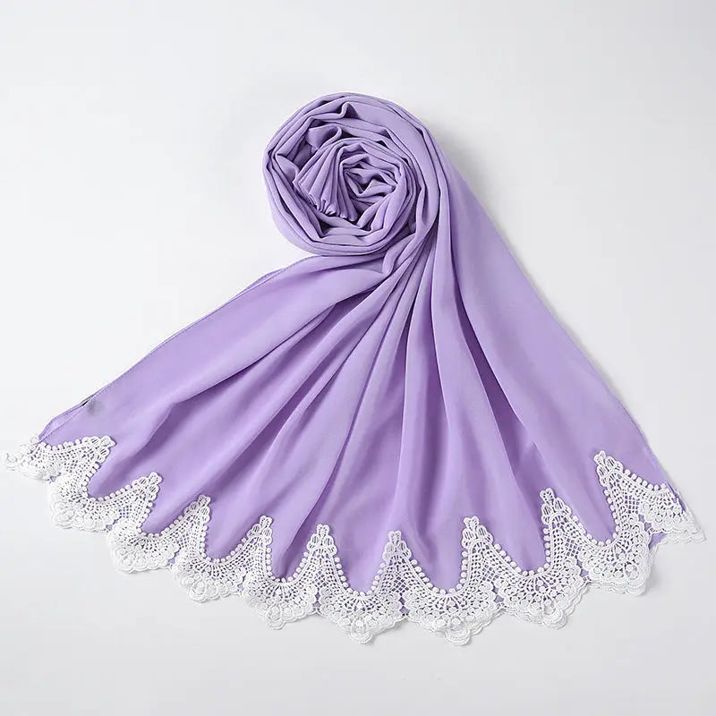 Malaysian Pearl Chiffon Scarf Stitching Lace Scarf - 23Style - Chiffon scarf